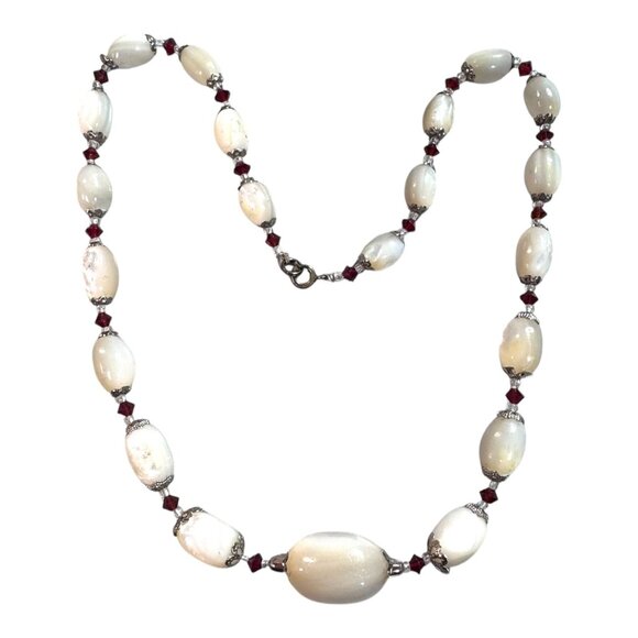 Vintage Uranium Vaseline Art Glass Necklace Estate Red Spacer Beads 20" GLOWS - Picture 8 of 10